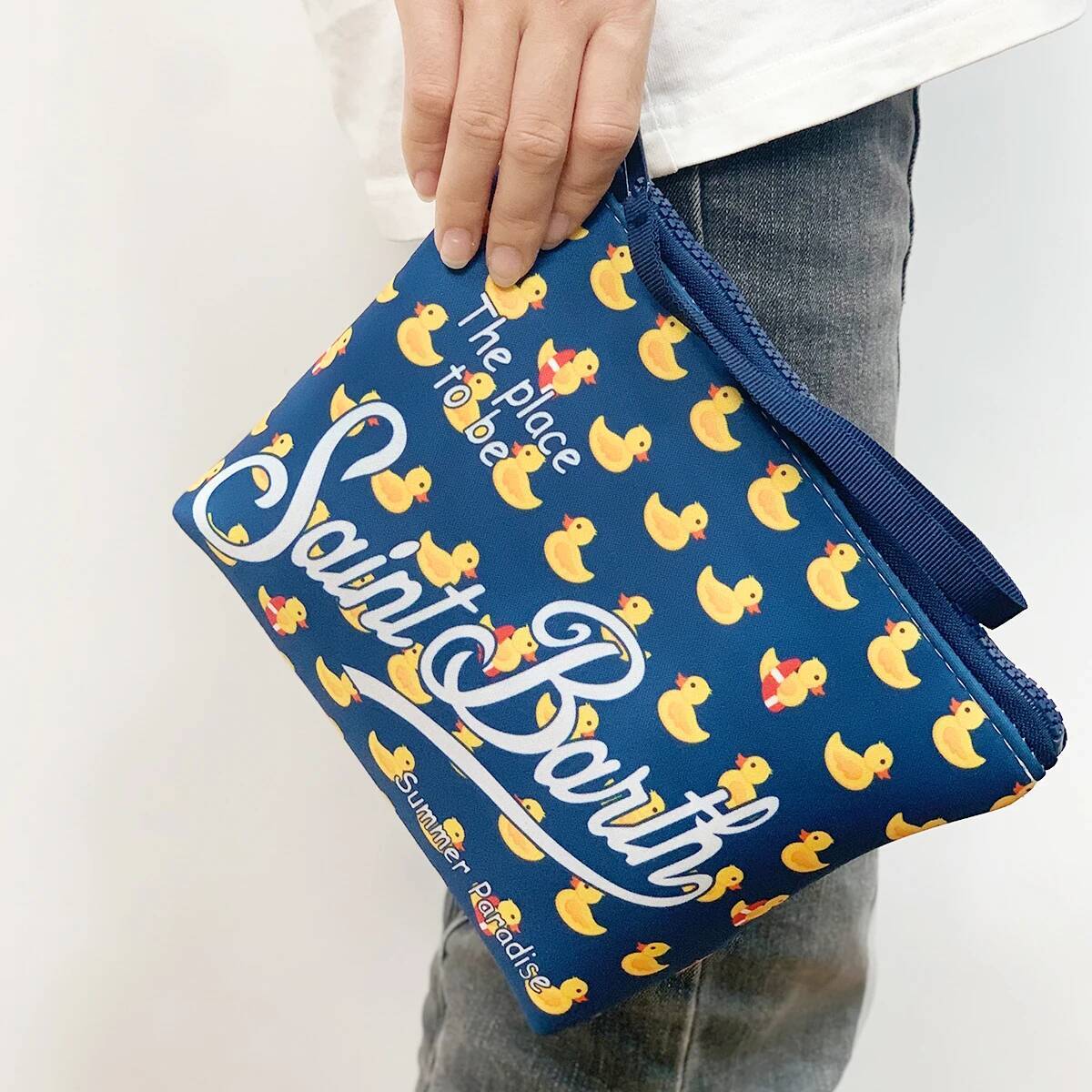 S-Saint BARTH New Female Clutch Vertical Pattern Pink Diving Zip-Up Pouch Fashion Neoprene Makeup Bag Trendy Toiletry Purse