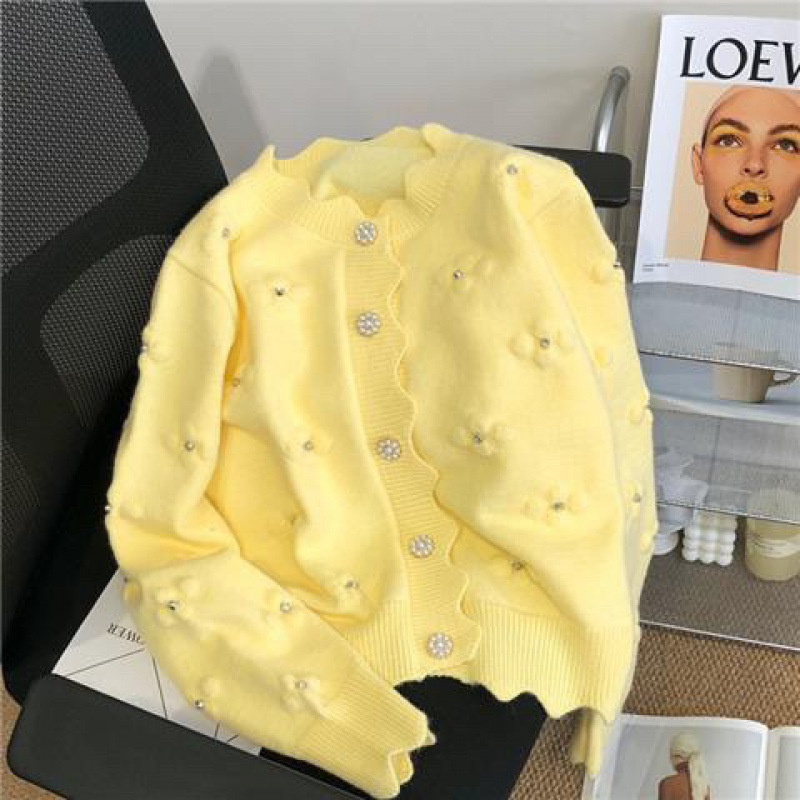 2025 Early Autumn New Women's White Socialite Embroidered Knit Cardigan Floral Sweater Coat Spring New Outerwear