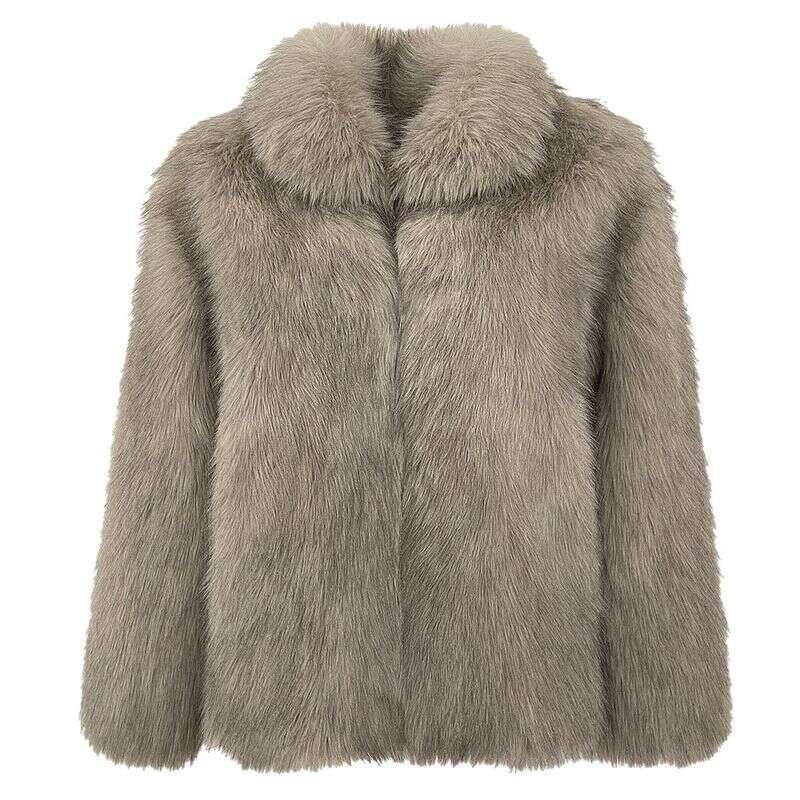 Winter fur coat for women, fashionable lapel, thick warm synthetic wool coat, elegant square collar coat
