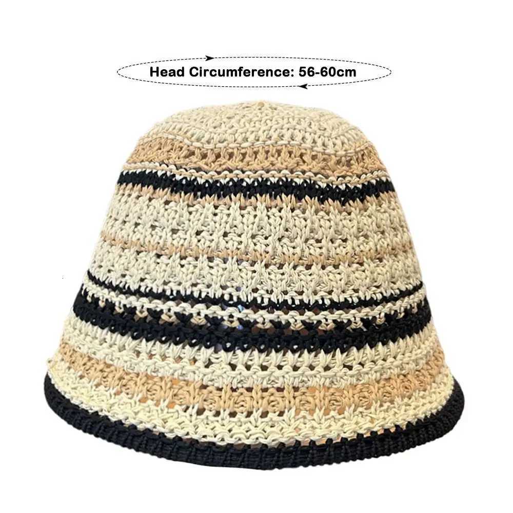 Striped Knitted Hollow Fisherman Hat UV Protection Big Eaves Str C Mticolor Breathable Sun Hat Summer Y250730
