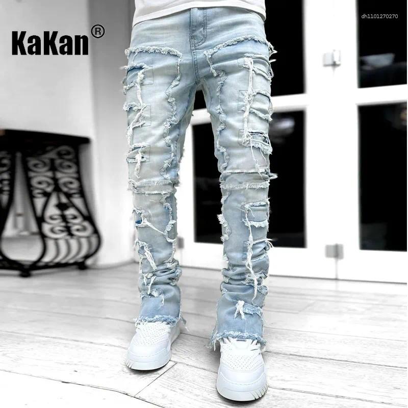 Lanjia- Men's Jeans Kakan - Elastic Patch Y2k Clothes Street Fashion Straight Leg Pants Long Man Brand C41e5
