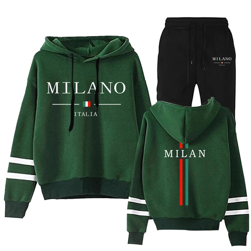 Italy Milan Womens Tracksuit Hooded Sweatshirts and Black Sweatpants High Grade Ladies Casual Sports Outfits Fashion Streetwear 250730