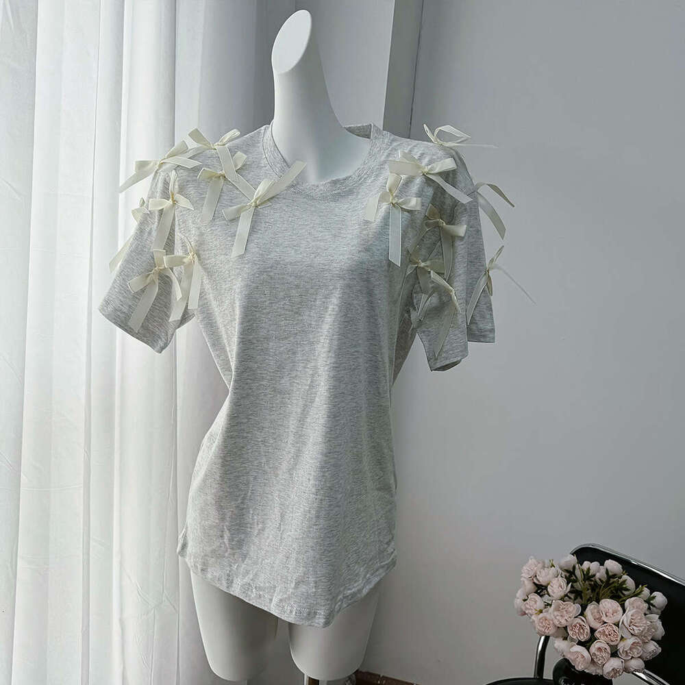 Cute Girl Ribbon Bow Short Sleeve T-Shirt Ins Style Loose Cotton Casual Top B5