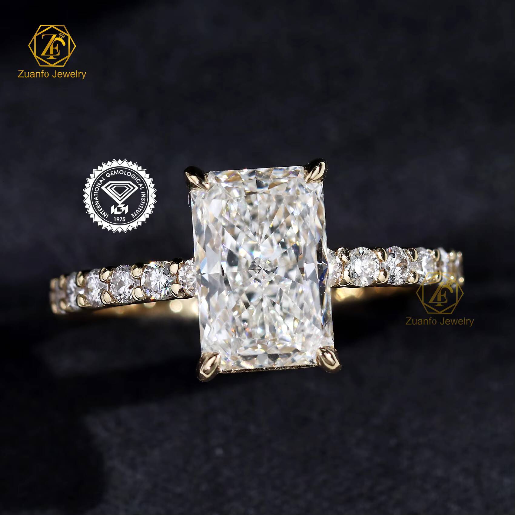 Factory Price 1CT 1.5CT Radiant Cut 14K Gold Engagement Ring IGI Certified Cvd Lab Grown Created Diamond Ring for Women