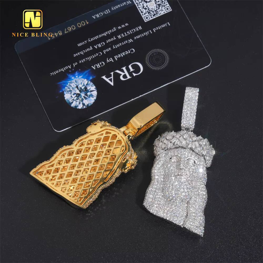 Top Quality Custom Iced Out Hip Hop Men Jewelry Pendant Baguette Ronud Cut VVS Moissanite Full Diamond 925 Silver Jesus Pendant