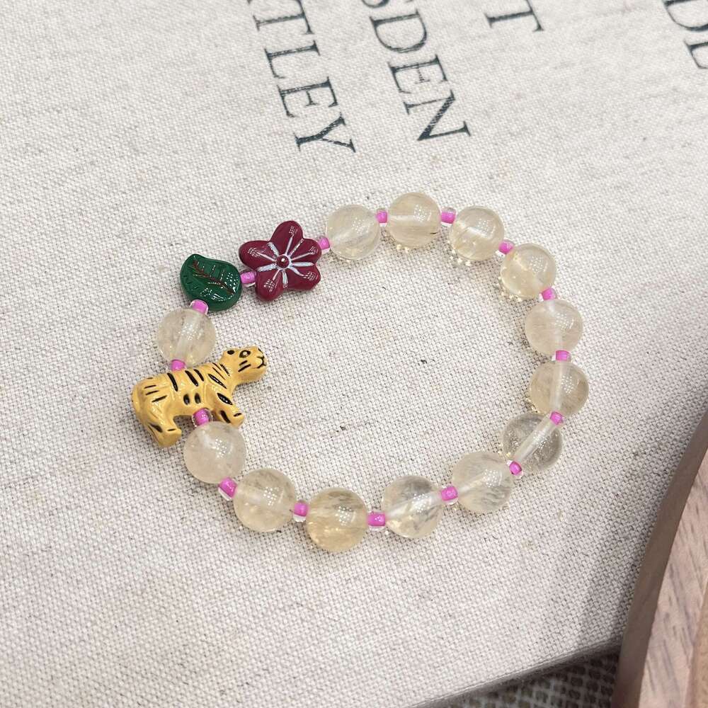 Cute Fresh Flower Resin Tiger Beaded Bracelet for Women, Fashionable Stylish, Trendy and Versatile Wristband Jewelry 9f6