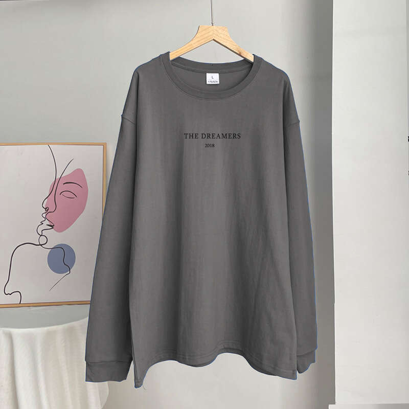 New American Style Letter Print Casual Cotton T-Shirt For Women Round Neck Loose Top B5