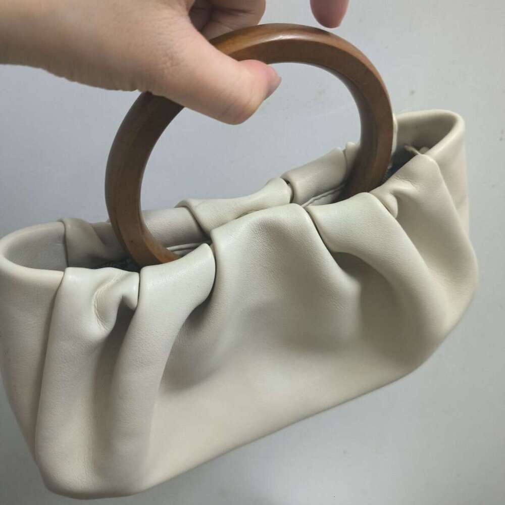 Niche Design Wooden Handle Wrinkled Cloud Handbag for Women 2025 New Ins Style Crossbody Mini Bag Trendy