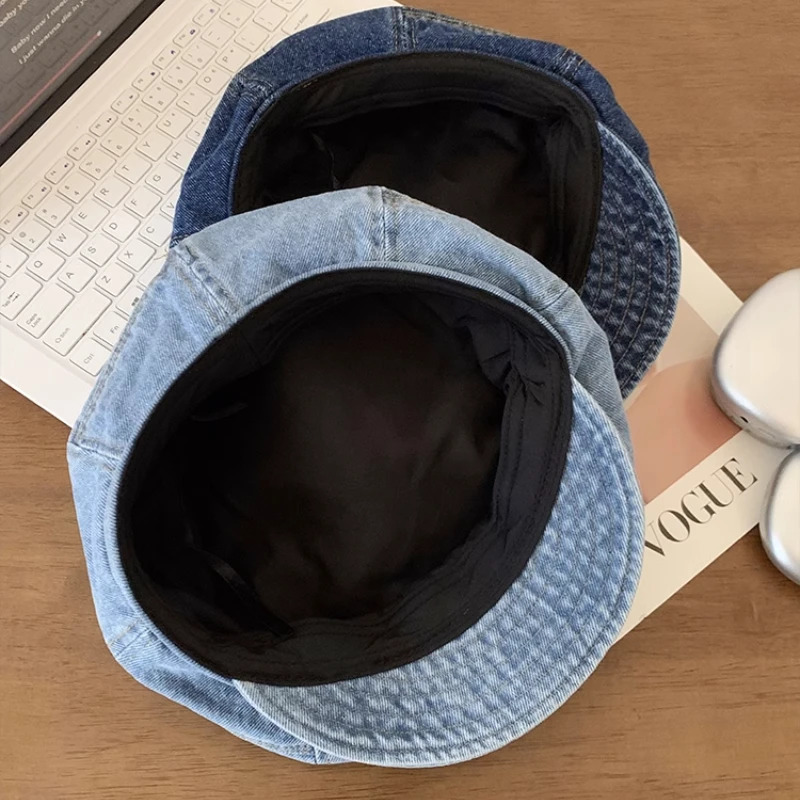 Japanese Retro Denim Cloud Berets Cap for Women Spring and Summer Casual Versatile Simple Literary Style Octagonal sboy Hat 250729