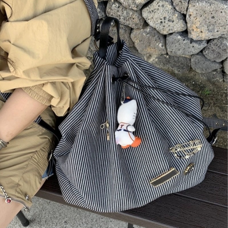 Designer Bag Student Casual Backpack For Women 2025 Summer New Trend Korean Striped Canvas Bag Versatile Luxury Bag Large Capacity Backpack Tote Bag
