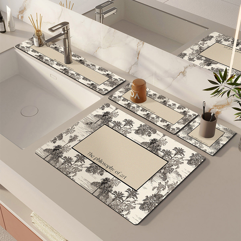 Luxury Kitchen Countertop Draining Mat for Dishes and Plates Dining Table Drying Mat Bar Counter Absorbent Coaster No-Wash Heat Insulation Non-Slip Ma
