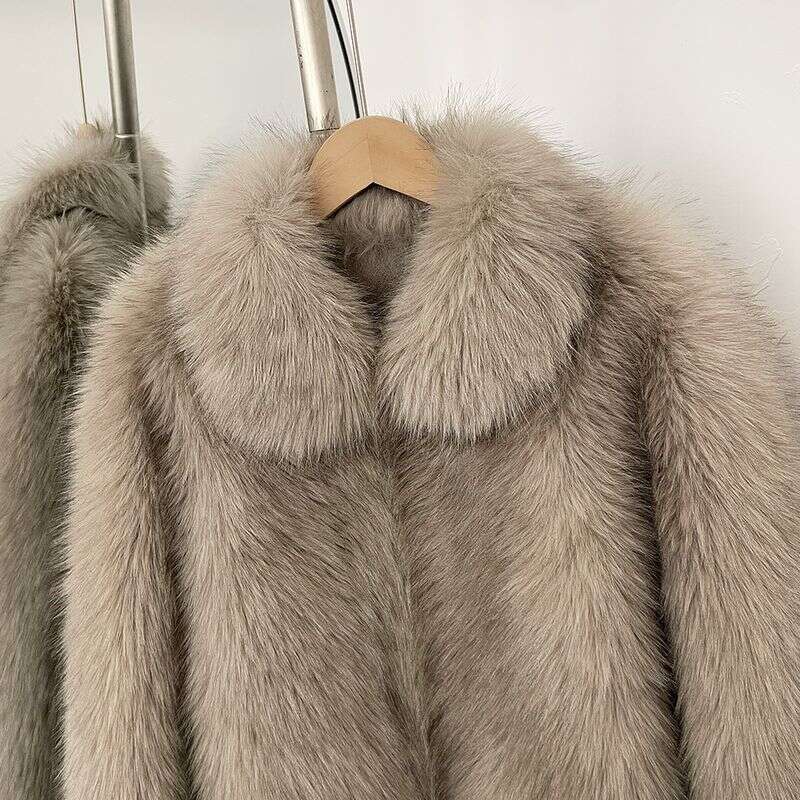 Winter fur coat for women, fashionable lapel, thick warm synthetic wool coat, elegant square collar coat