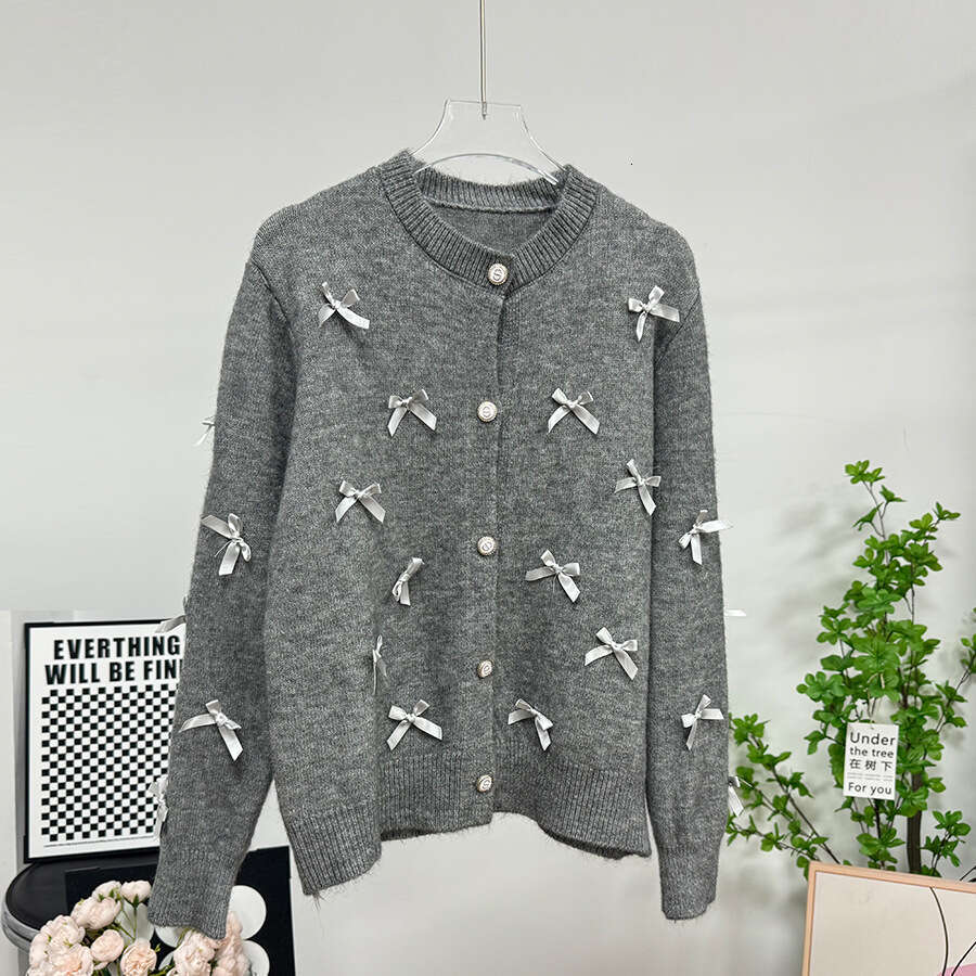 New Heavy Craft Three-Dimensional Bow Atmosphere Sweater For Women Autumn Winter Design Long Sleeve Cardigan Ins B5