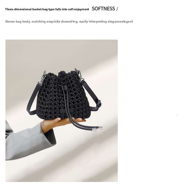 New Silk Woven Bucket Fashion Trend Handbag Versatile Mini Casual Single Shoulder Crossbody Bag