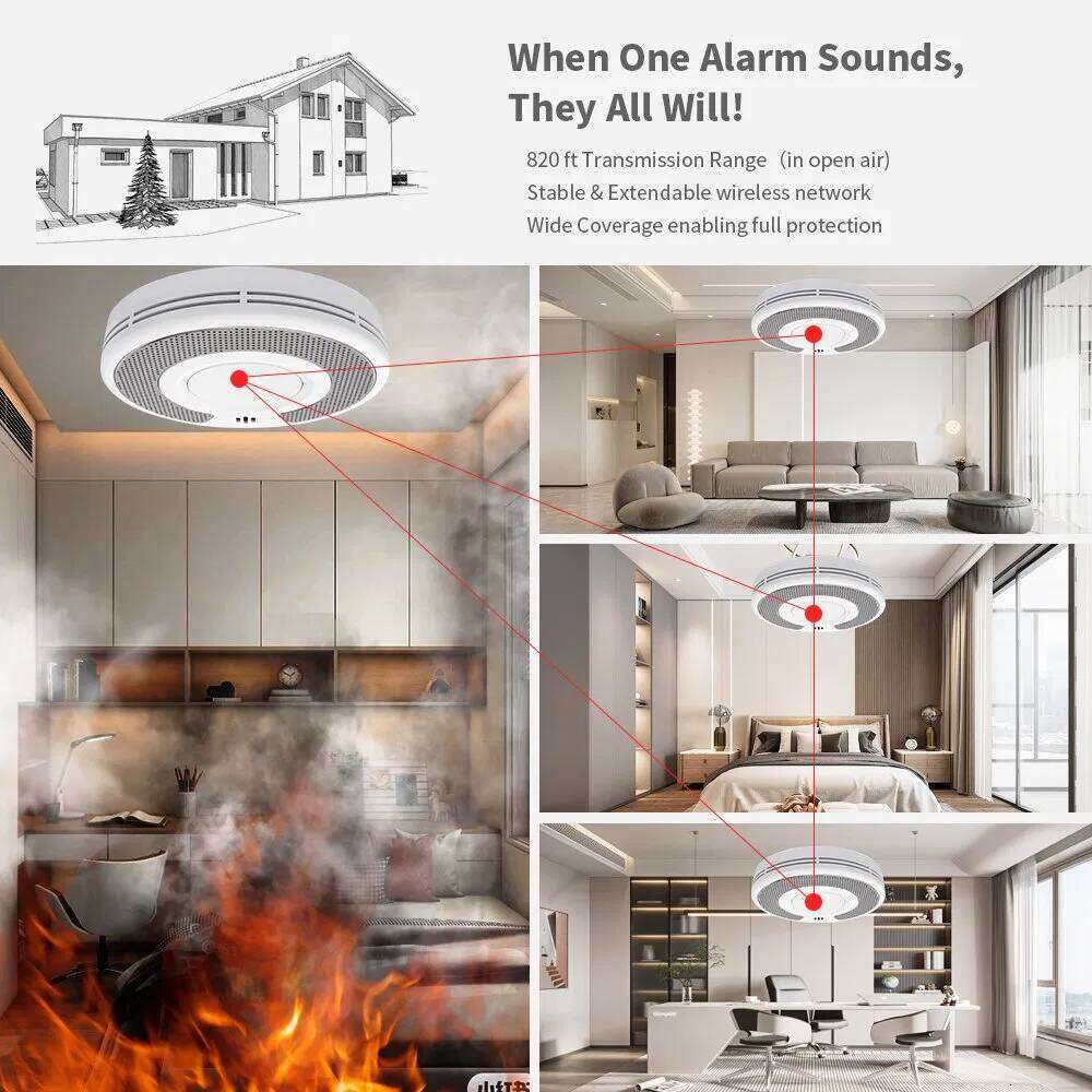 Standalone Smoke Alarm V-Come Interlinked Alarm with Sealed 10-Year Battery, Wireless Interconnected Detector, CE En VS03