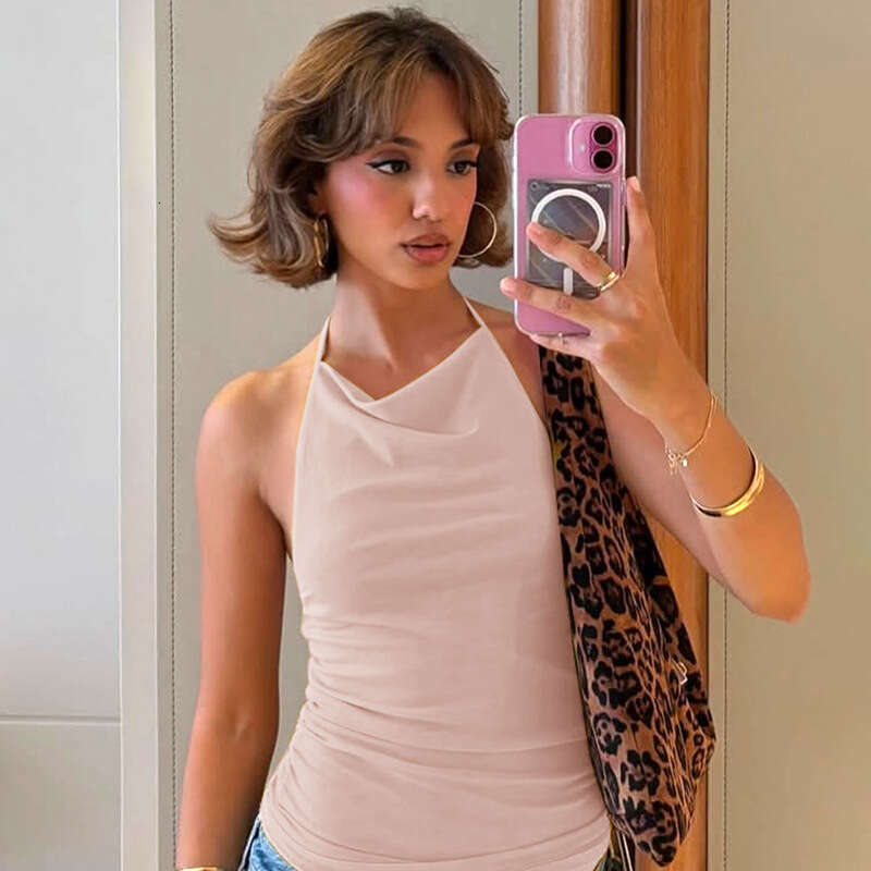 Ytp700 Women's Spring Summer New Solid Color Sexy Backless Mesh Halter Top B5