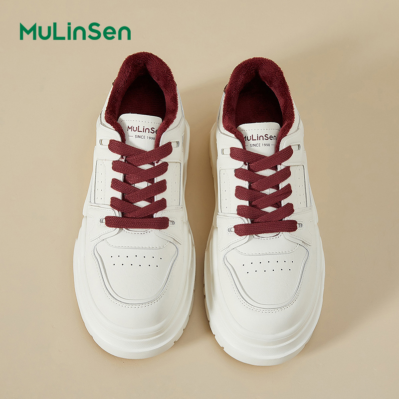 Mulinsen thick-soled white shoes for women 2025 four seasons new versatile casual sports genuine leather platform shoes small size sneakers