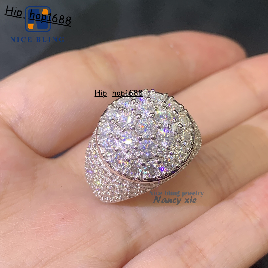 Iced Out Pass Diamond Tester Jewelry Men 925 Sterling Silver Vvs Moissanite Hip Hop Ring