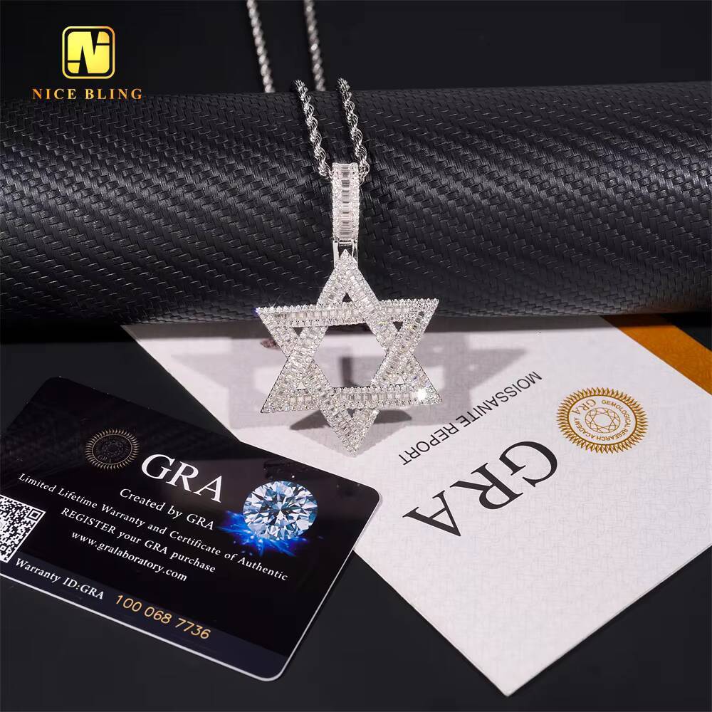 Pass Diamond Tester 925 Silver Hexagram Charms Pendant Gold Plated VVS Moissanite Diamond Pendant