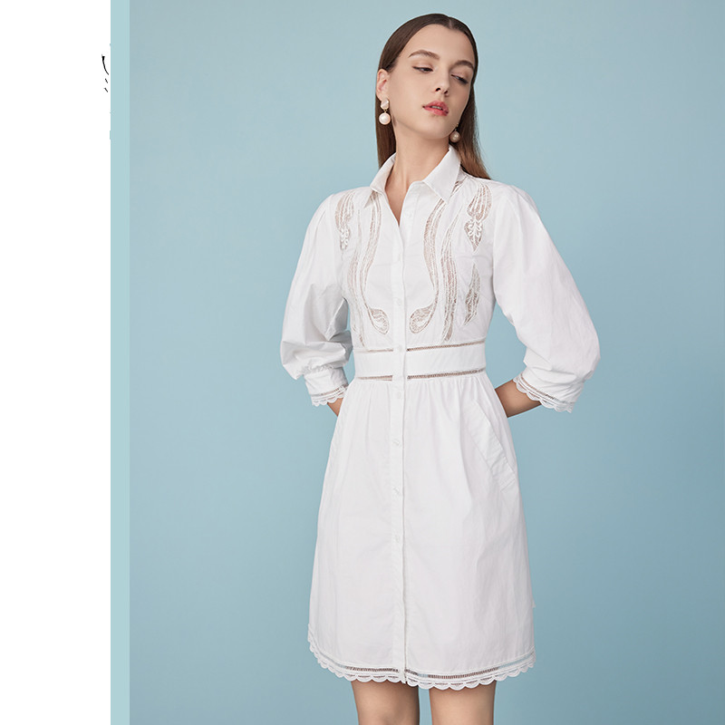 2025 Summer New White Elegant Temperament Short Skirts Puff Sleeve Lace Embroidered Dress 6116375