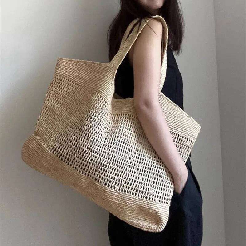 Summer Woven Beach Lady Fashion Large Capacity Tote Bag Travel Vacation Handbag Shoulder Crossbody Handheld Casual Female