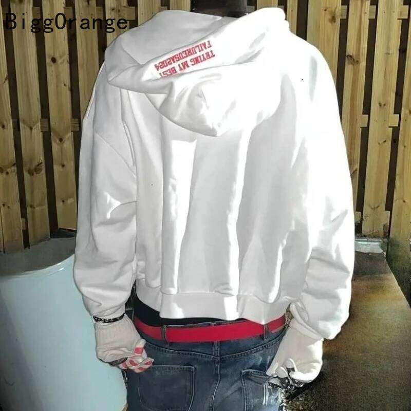 Sweatshirt Coat Rhinestone Embroidered Zipper Hoodie American Fashion Street Clothing Gothic Flag Men And Women Same Sweatshirt