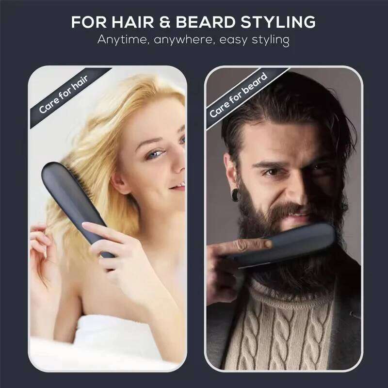 Mini Electric Beard Heated Straightener Comb Hair Straightening Brush