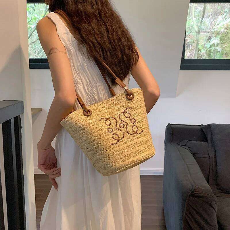 Summer New Vacation Woven Straw Bag, High Quality Seaside Beach Bag for Women, Women's Beach Bags Bucket Bag