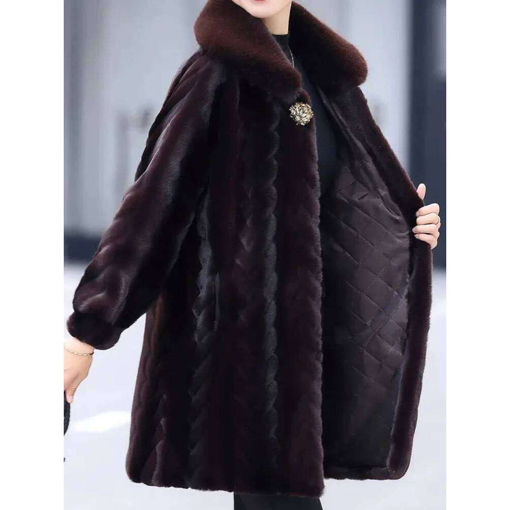 Imitation Mink Fleece Coat For Womens, Winter Jacket Wram, Thick Collar, Warm, Female Outwear, Large Size, New, 2024