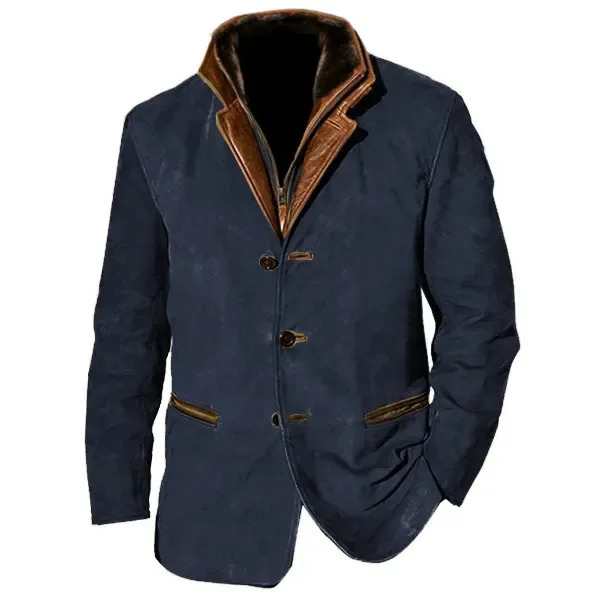 Spring Autumn Mens Jackets Casual Retro Formal Coats for Men Collar Splicing Color Contrasting Tops Clothing 250730