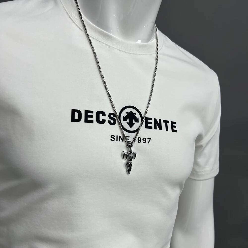 Short Sleeved T-shirt Men Summer New Letter Fashion Round Neck Homme Top Silk Cotton Slim Fit Trend Causal Daily Wear Man Tees
