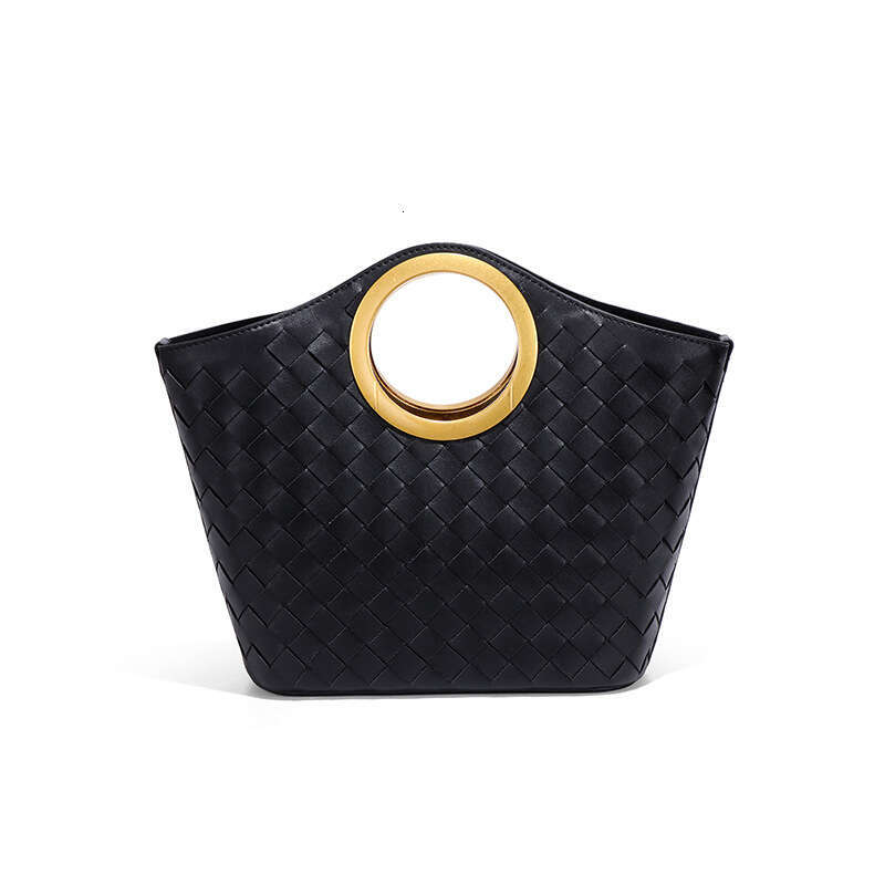 Metal Handle Round Ring Woven Handbag Basket New Fashion Commuter Tote Crossbody Single Shoulder Bag