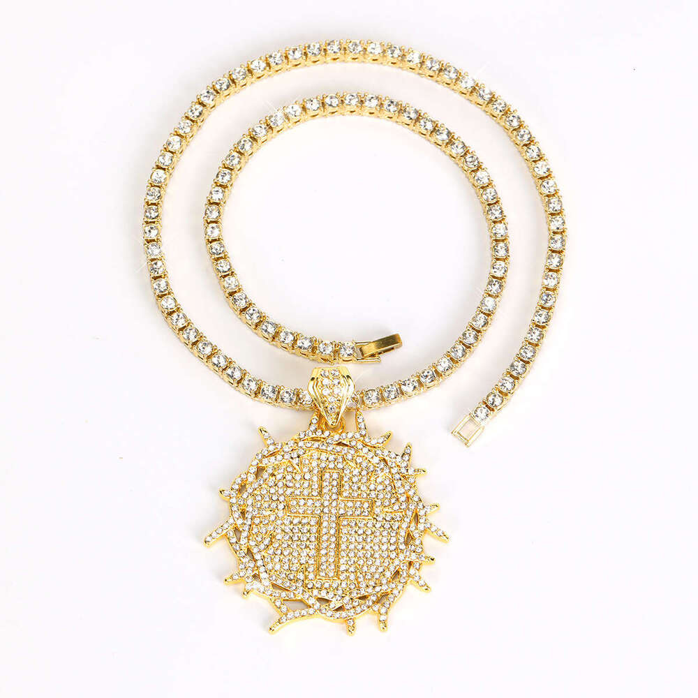 New Full Dia Thorn Round Pendant Fashion Creative Trend Street Hip-Hop Braided Chain Necklace