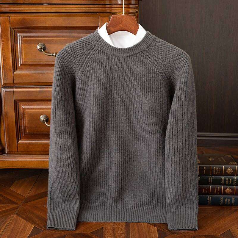 100% Merino Wool Thickening Sweater Men O-Neck Raglan Pullover Autumn Winter Smart Casual Jumper Cashmere Long Sleeve Top MDNG