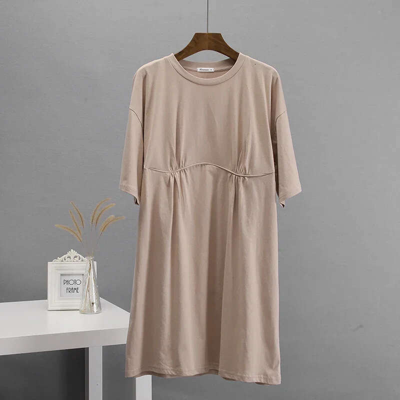 Summer New Pure Cotton Style Casual Loose T-Shirt Round Neck A-Line Dress Women's Clothing B5