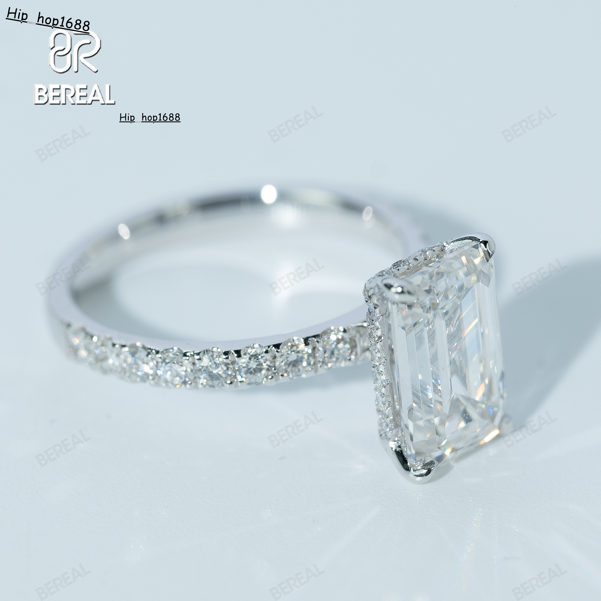 GIA IGI Certified 1CT Vvs Lab Created Diamond Engagement Eemeald Cut Ring 925 Silver Lab Made Diamond Ring Women Jewelry