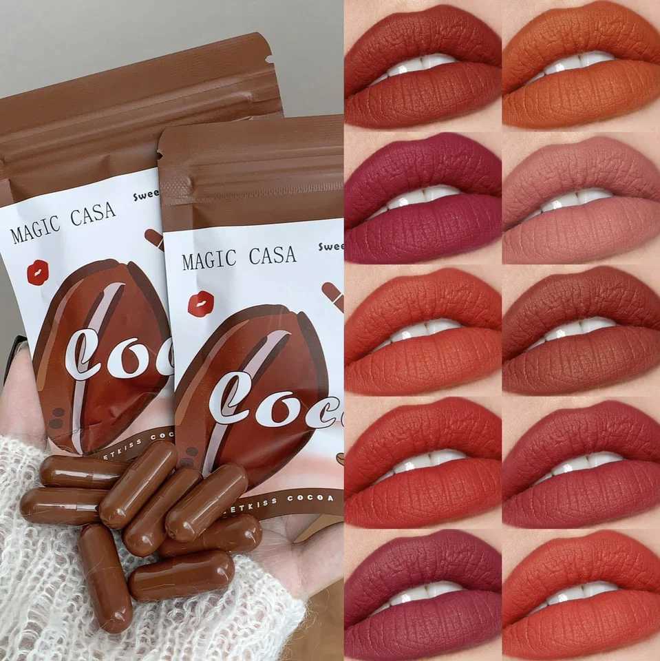 10Pcs Chocolate Mini Lipstick Set Long-Lasting Matte Velvet Lipstick Creamy Texture Non-Sticky Cup Design for All Skin Types G250729