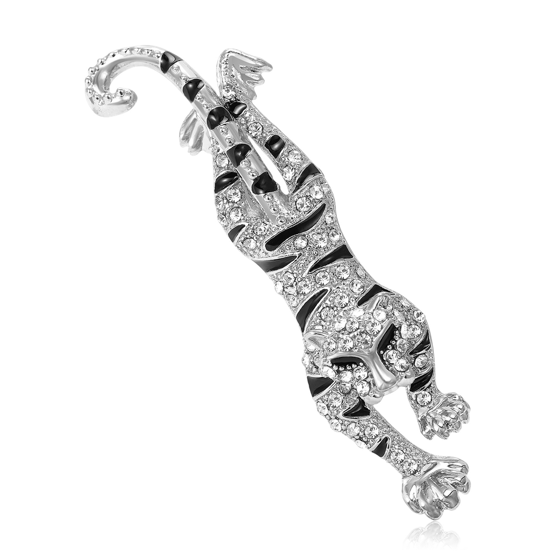 Gold Tone Rhinestone - Encrusted Tiger Brooch With Black Accents Bold Party Jewelry And Gift For Him/Her High Quality And Stylish Jewelry