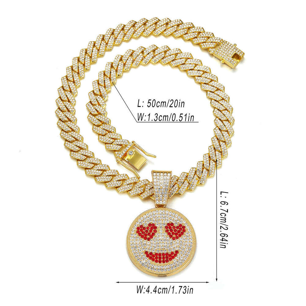Full Dia Multi-color Heart Smiley Pendant Creative Personality Alloy Cuban Chain Street Fashion Necklace
