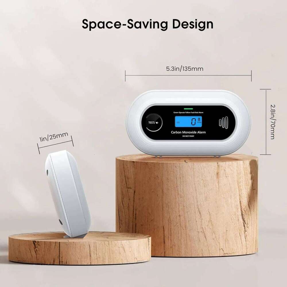 Wireless Interlinked Carbon Monoxide Alarm Sensor Co Alarm Digital LCD Display, Carbon Monoxide Detector Replaceable Cr123A Battery, En VC21F