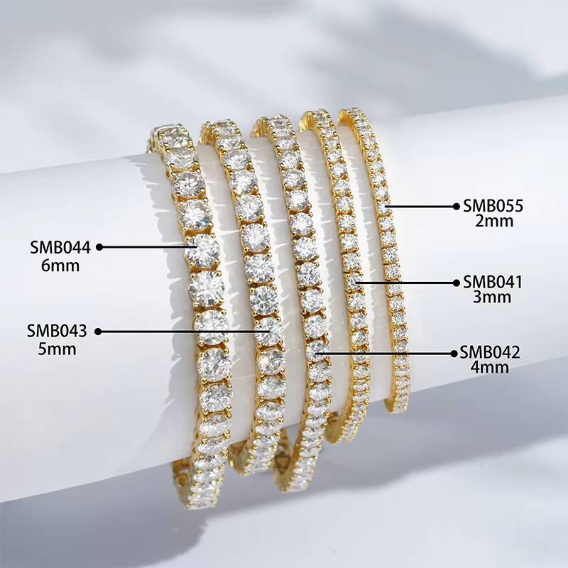 Starsgem Ready to Ship Yellow Gold Plated Bracelets 3mm 4mm 5mm 6mm Round Silver Tennis Moissanite Bracelet