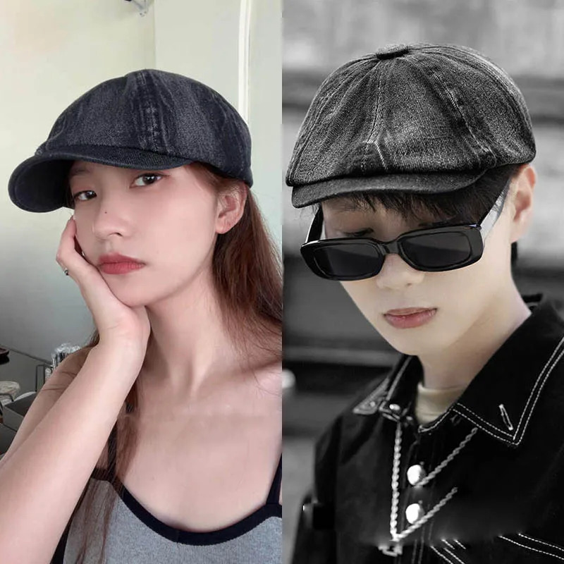 Denim Hat Womem Men Beret Cap Spring Fahion 2025 Vintage Korean Boina Hombre Washable Cotton y Blinders Black sboy Cap 250729