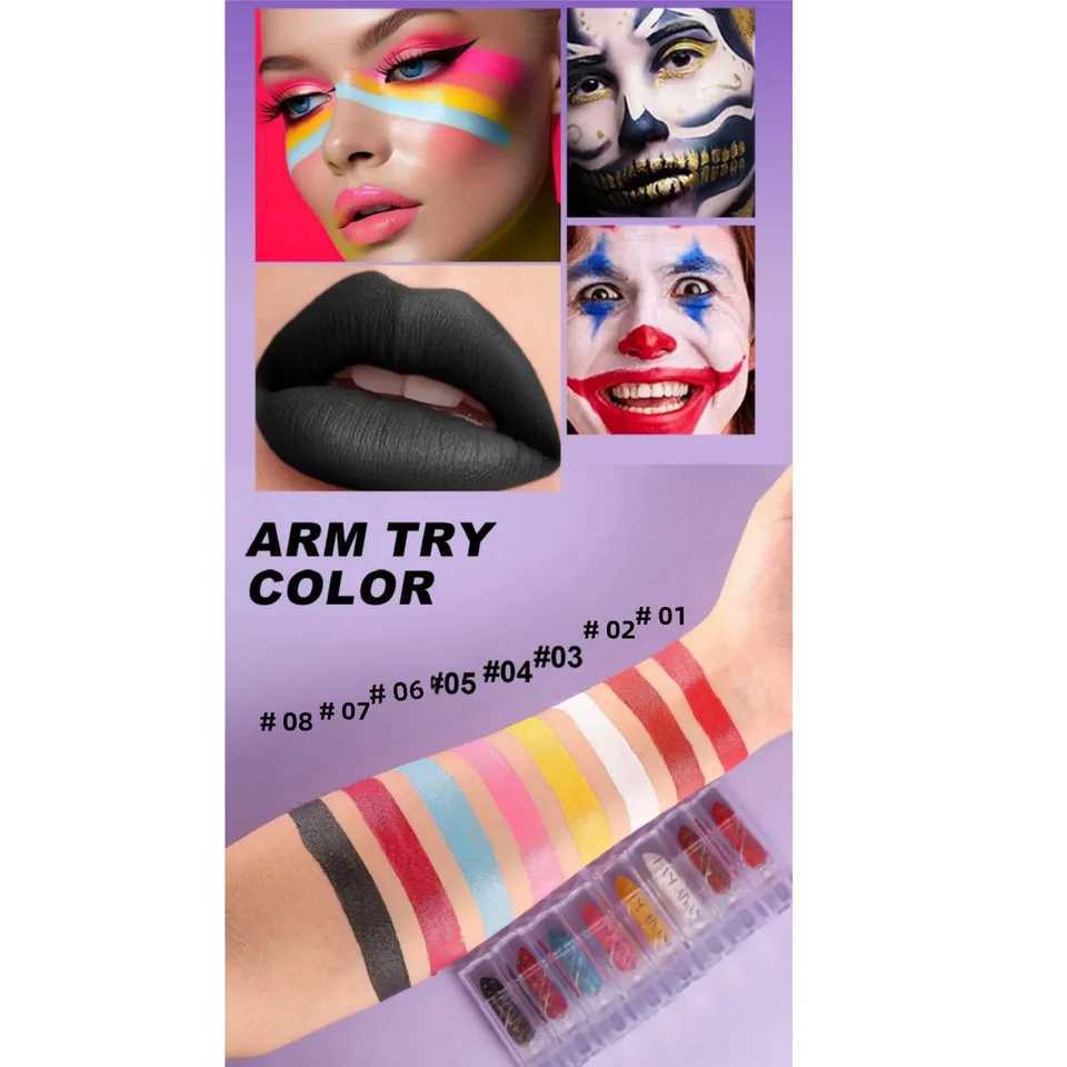 8PCS Halloween Matte Lipstick Set Dark Black Vampire Yellow Velvet Lipsticks for Face Body Painting Creative DIY Makeup Cosmetic G250729