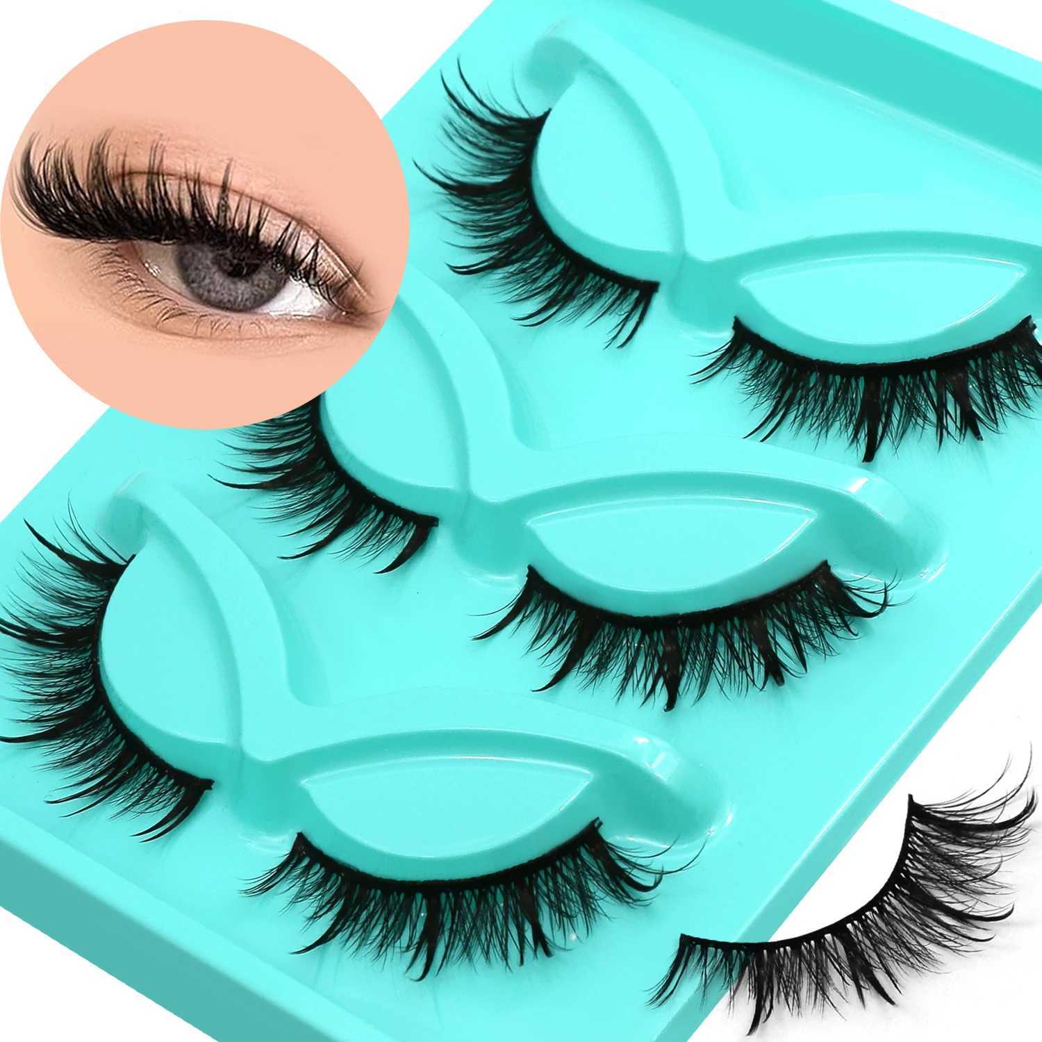 3 Pairs of False Eyelashes Wet Manga Lashes Fluffy Thick Soft Natural Long 3D Faux Mink Lashes Full Strip Lashes Makeup Z250730
