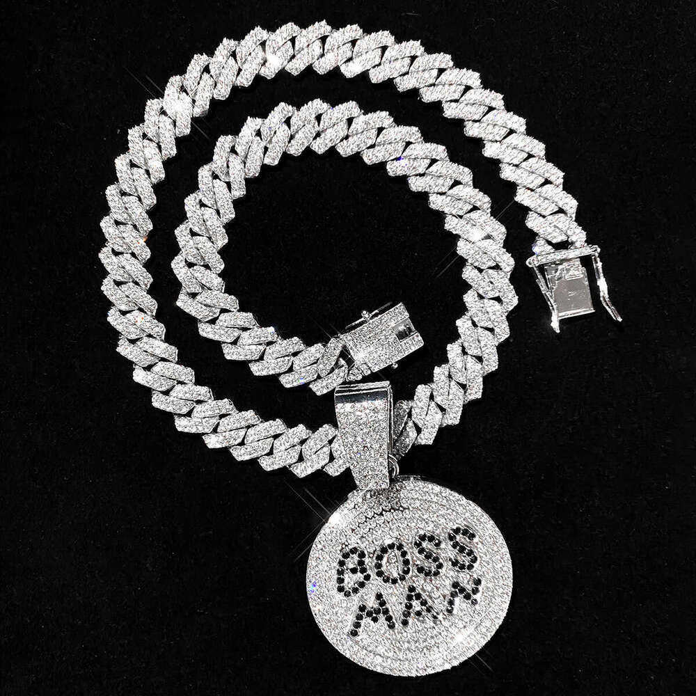 Full Dia English Letter Pendant Hip Hop Exaggerated Creative Round Plate Street Trend Alloy Cuban Necklace