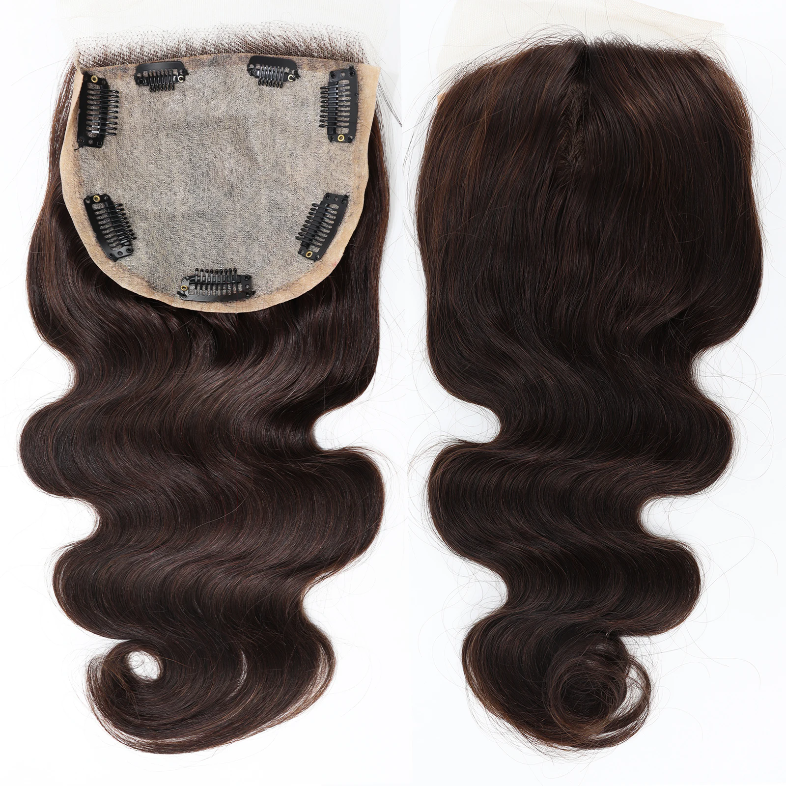 Silk Base Lace Closure with Clips in Body Wave Virgin European Human Hair Topper for Women Silk Top Real Hair Toupee 12x13cm black brown