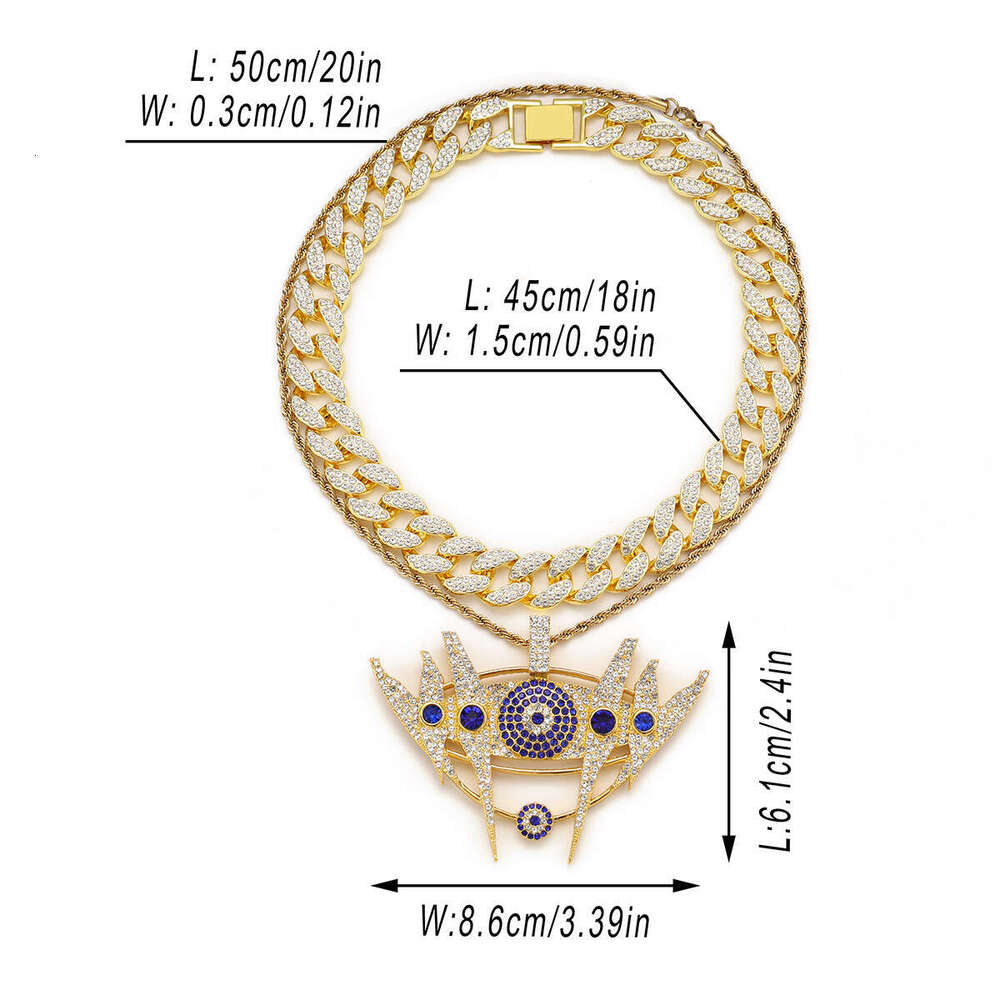 Full Dia Multi-color Crown Pendant Hip-hop Exaggerated Alloy Cuban Chain Fashion Creative Rhinestone Necklace