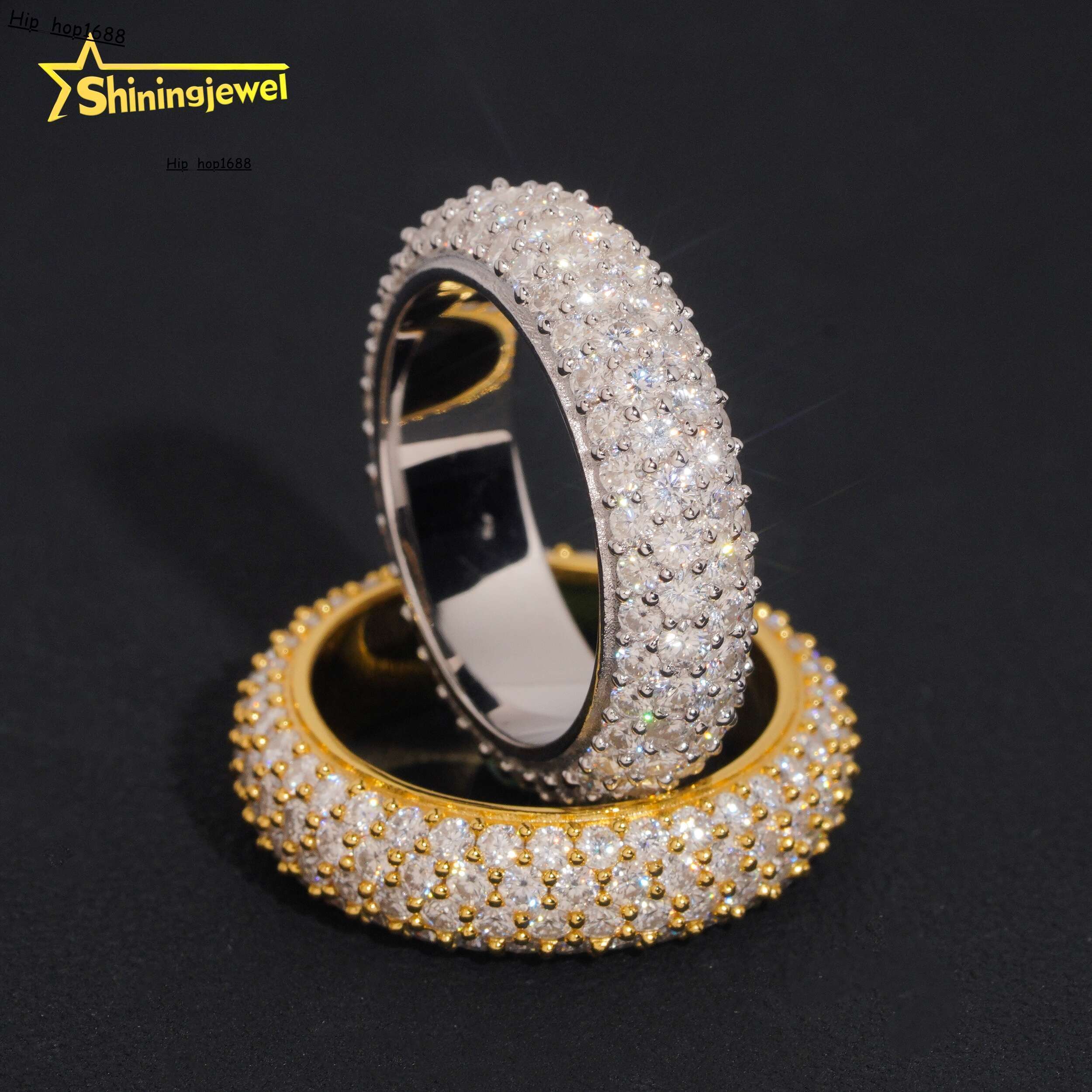 OEM ODM Jewelry Ring Moissanite Stones Bling Women Men Eternity Round Wedding Bands Ring Custom Engraving Service Available