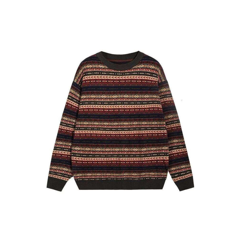 Abandoned Soil Style Jacquard Sweater for Men American Retro O-neck Knitted Pullover Unisex Autumn Winter Streetwear Lazy Top