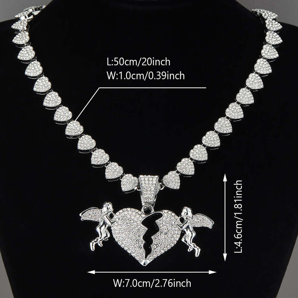 Hip-Hop Style Personality Creative Sense Alloy Full Dia Heart Angel 3D Pendant Necklace